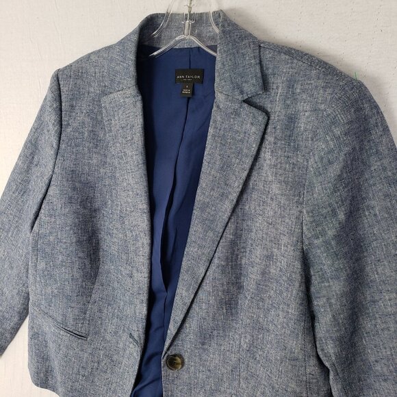 Ann Taylor Linen Blend Blazer Career Office Heather Blue size 8 Minimalist - Picture 4 of 13